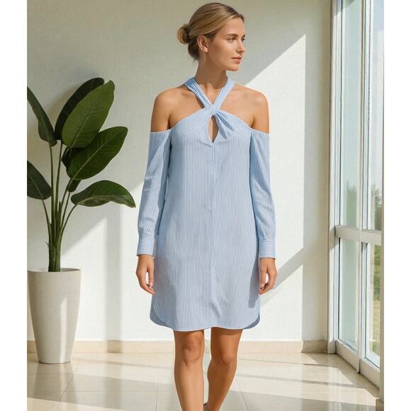 Rag & Bone Stripe Cold Shoulder Dress Minimalist Coastal Preppy Resort Chic S - Picture 1 of 9